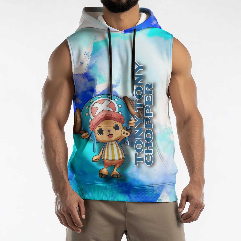 Tony Tony Chopper One Piece Blue Theme Sleeveless Hoodie with Cute Reindeer Design and Transformation Forms - The Mazicc