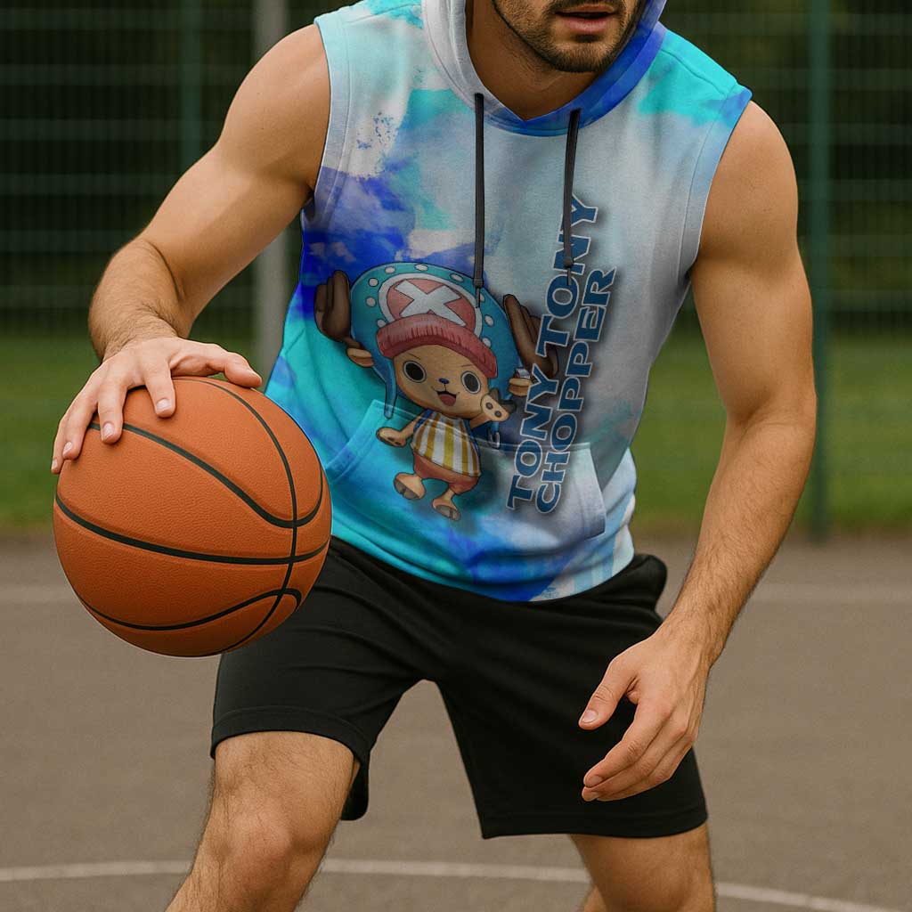 Tony Tony Chopper One Piece Blue Theme Sleeveless Hoodie with Cute Reindeer Design and Transformation Forms - The Mazicc
