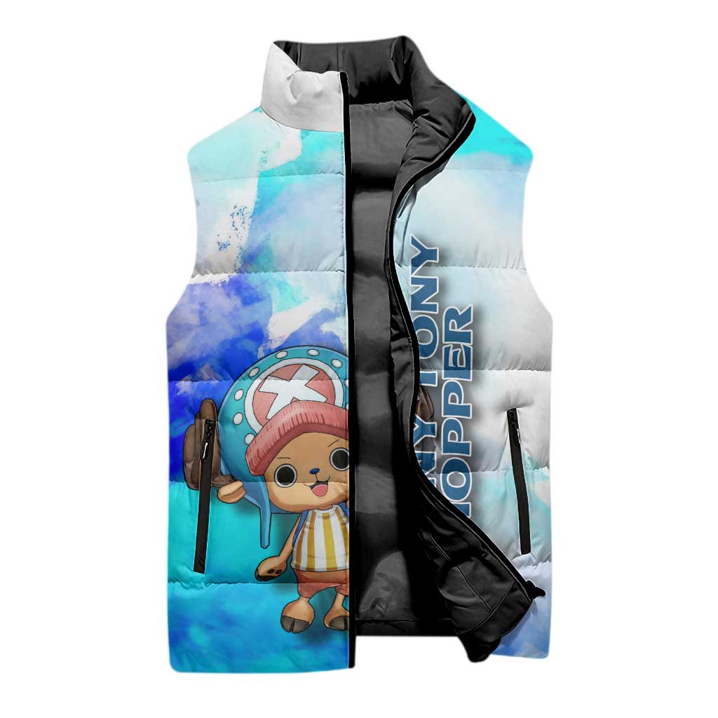 Tony Tony Chopper One Piece Blue Theme Sleeveless Puffer Jacket with Cute Reindeer Design and Transformation Forms - The Mazicc
