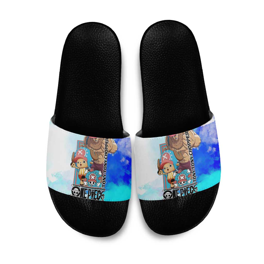 Tony Tony Chopper One Piece Blue Theme Slide Sandals with Cute Reindeer Design and Transformation Forms - The Mazicc