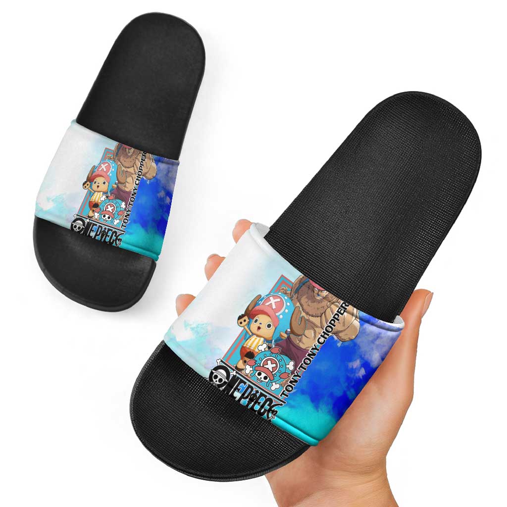 Tony Tony Chopper One Piece Blue Theme Slide Sandals with Cute Reindeer Design and Transformation Forms - The Mazicc