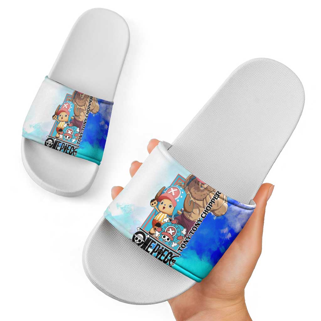 Tony Tony Chopper One Piece Blue Theme Slide Sandals with Cute Reindeer Design and Transformation Forms - The Mazicc