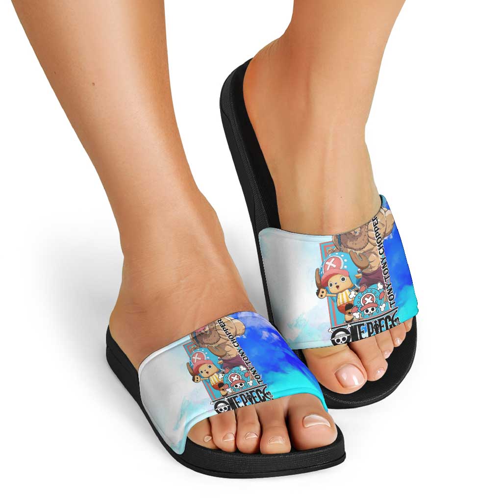 Tony Tony Chopper One Piece Blue Theme Slide Sandals with Cute Reindeer Design and Transformation Forms - The Mazicc