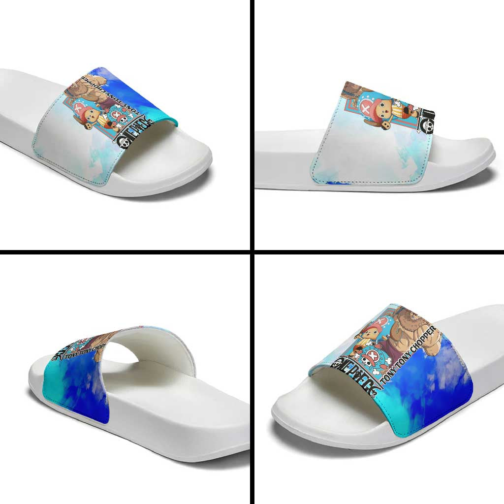 Tony Tony Chopper One Piece Blue Theme Slide Sandals with Cute Reindeer Design and Transformation Forms - The Mazicc