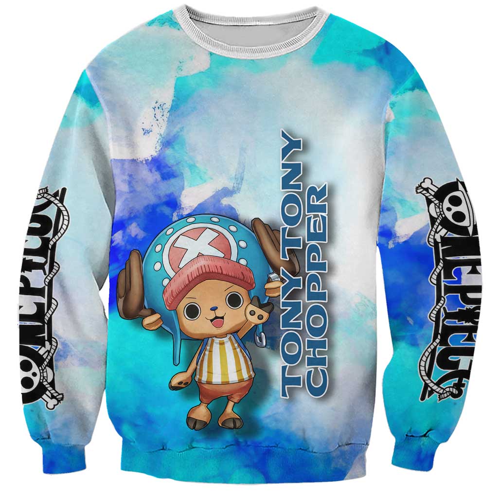 Tony Tony Chopper One Piece Blue Theme Sweatshirt with Cute Reindeer Design and Transformation Forms - The Mazicc