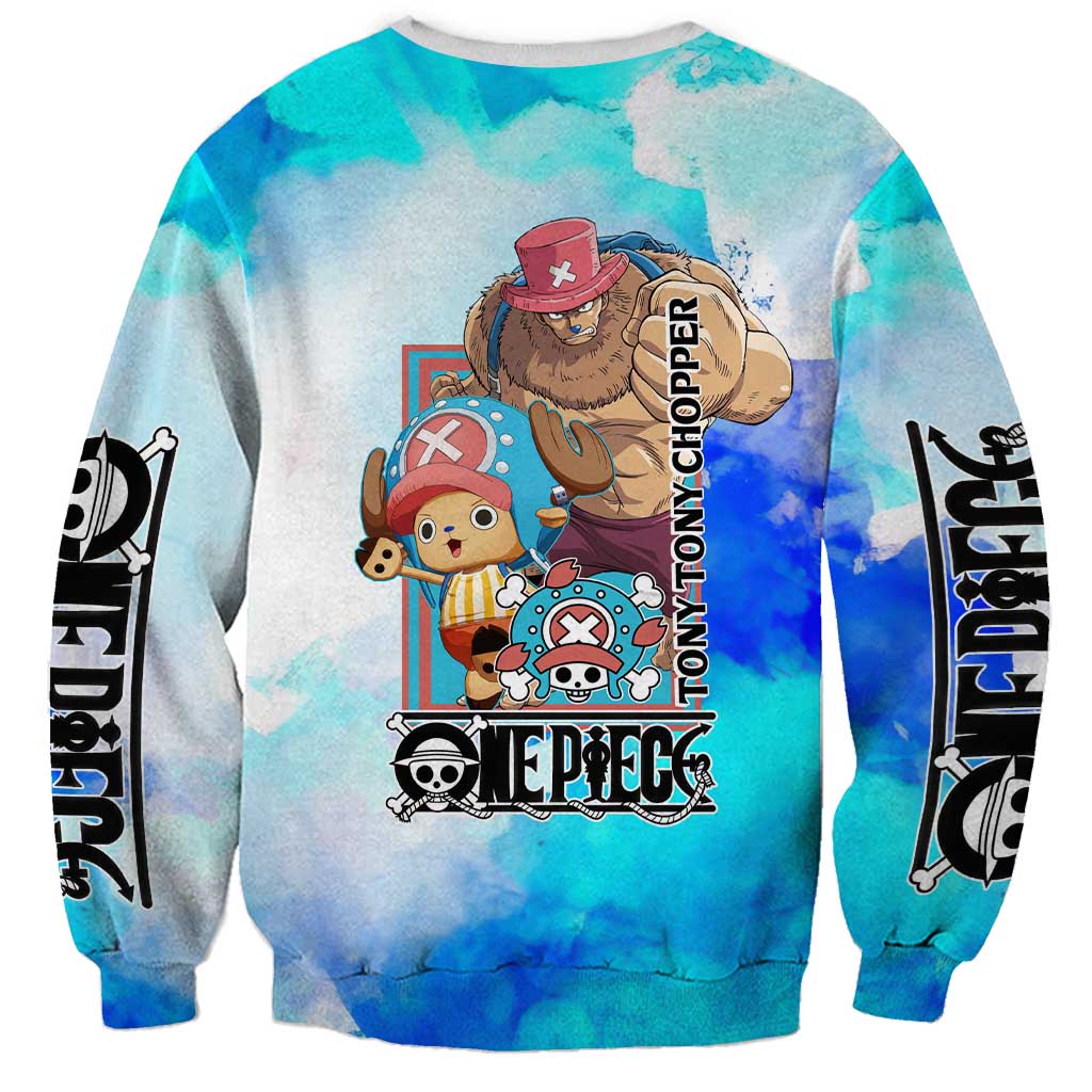 Tony Tony Chopper One Piece Blue Theme Sweatshirt with Cute Reindeer Design and Transformation Forms - The Mazicc