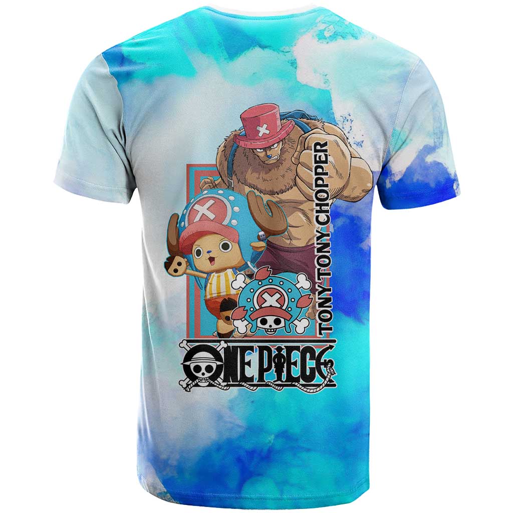 Tony Tony Chopper One Piece Blue Theme T Shirt with Cute Reindeer Design and Transformation Forms - The Mazicc