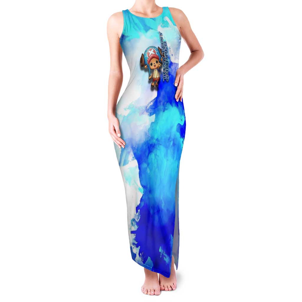 Tony Tony Chopper One Piece Blue Theme Tank Maxi Dress with Cute Reindeer Design and Transformation Forms - The Mazicc
