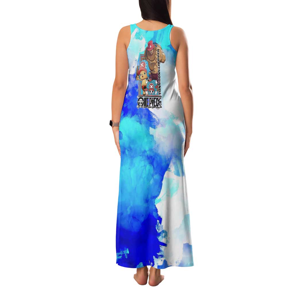 Tony Tony Chopper One Piece Blue Theme Tank Maxi Dress with Cute Reindeer Design and Transformation Forms - The Mazicc