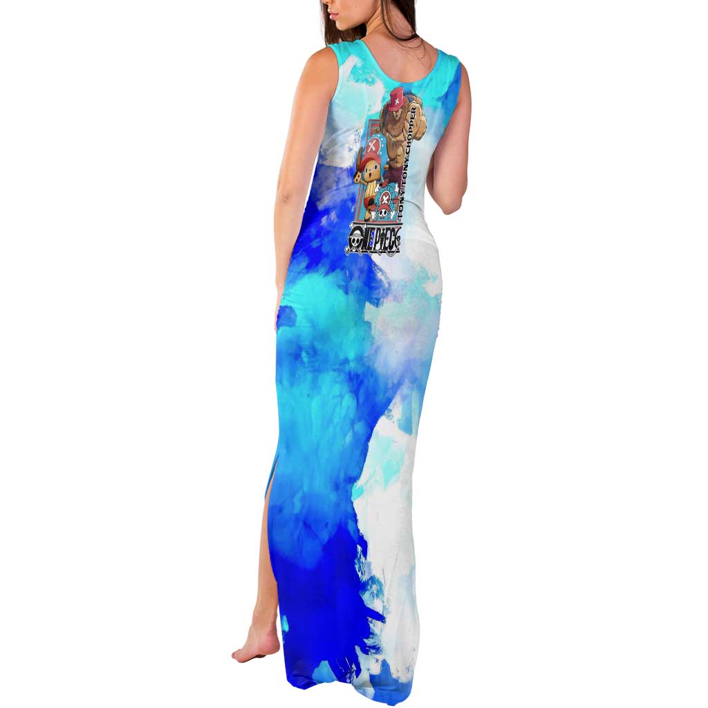 Tony Tony Chopper One Piece Blue Theme Tank Maxi Dress with Cute Reindeer Design and Transformation Forms - The Mazicc