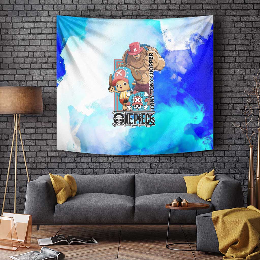 Tony Tony Chopper One Piece Blue Theme Tapestry with Cute Reindeer Design and Transformation Forms - The Mazicc
