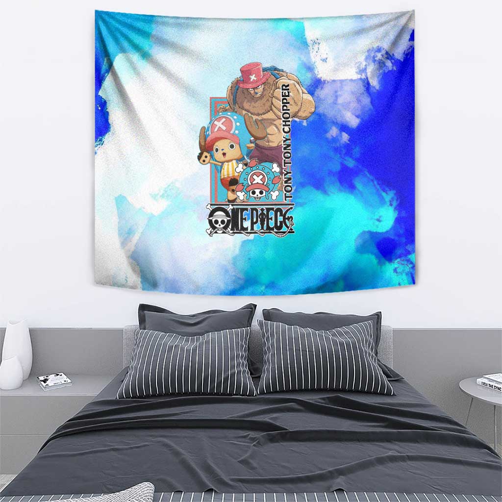 Tony Tony Chopper One Piece Blue Theme Tapestry with Cute Reindeer Design and Transformation Forms - The Mazicc