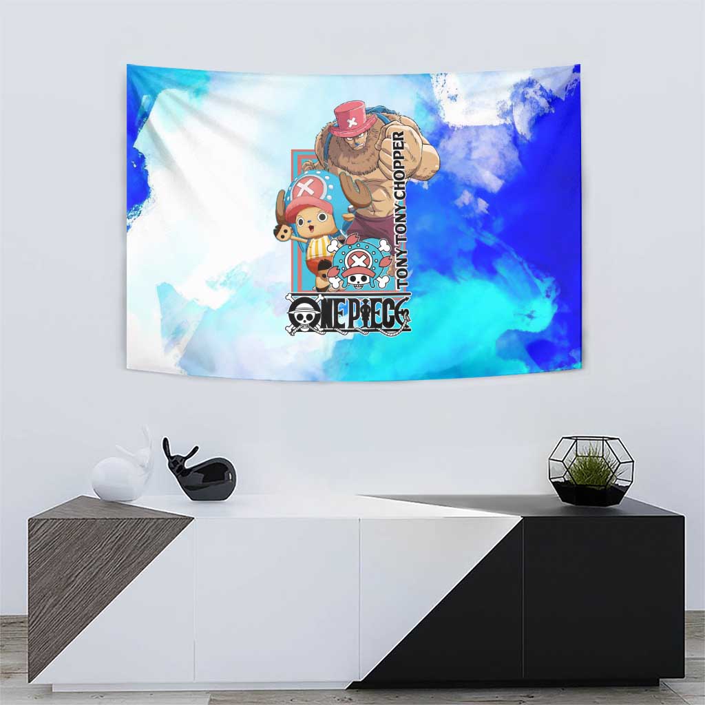 Tony Tony Chopper One Piece Blue Theme Tapestry with Cute Reindeer Design and Transformation Forms - The Mazicc