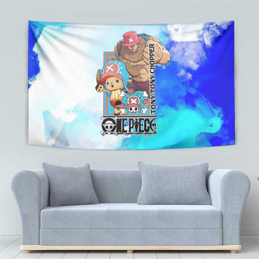 Tony Tony Chopper One Piece Blue Theme Tapestry with Cute Reindeer Design and Transformation Forms - The Mazicc