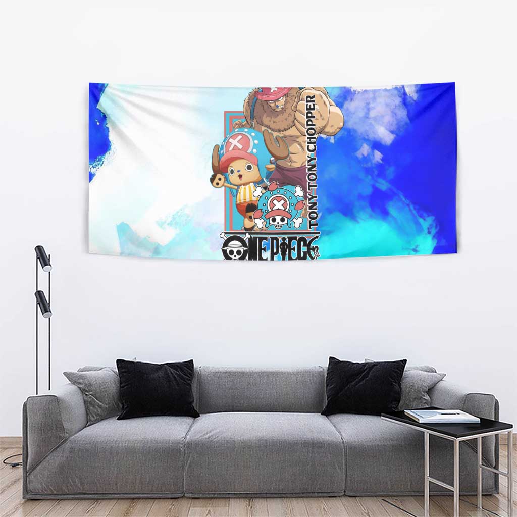 Tony Tony Chopper One Piece Blue Theme Tapestry with Cute Reindeer Design and Transformation Forms - The Mazicc