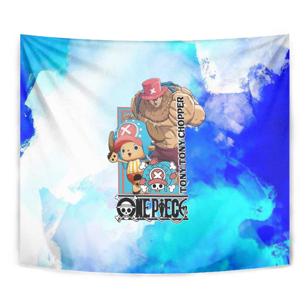 Tony Tony Chopper One Piece Blue Theme Tapestry with Cute Reindeer Design and Transformation Forms - The Mazicc