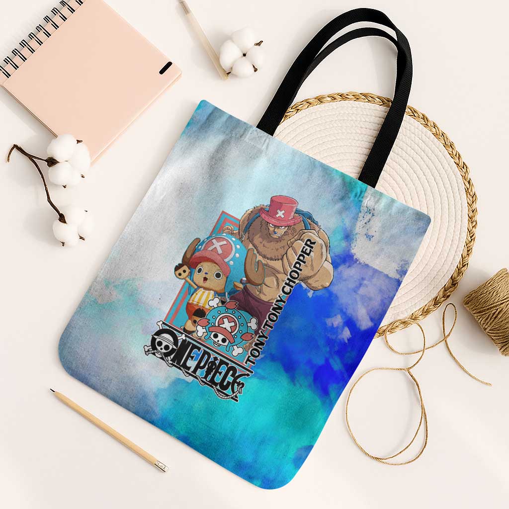 Tony Tony Chopper One Piece Blue Theme Tote Bag with Cute Reindeer Design and Transformation Forms - The Mazicc