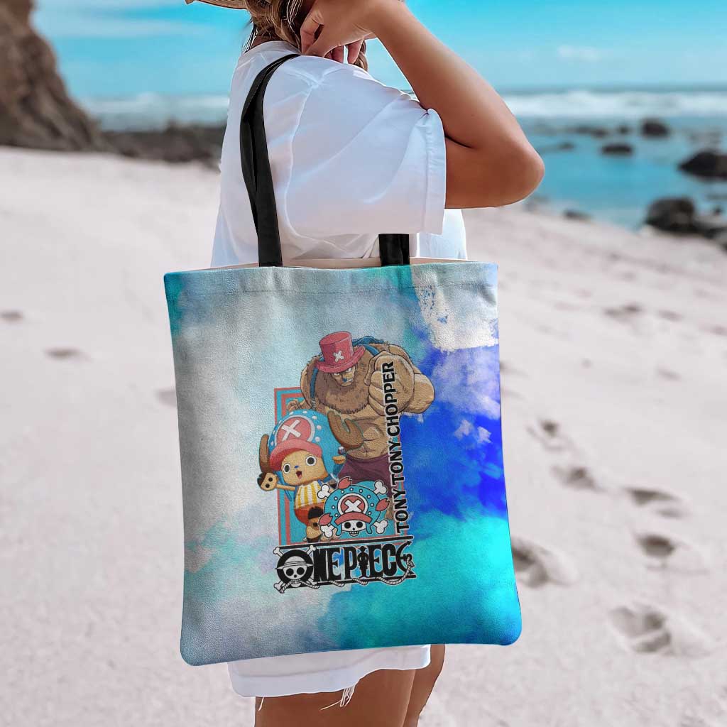 Tony Tony Chopper One Piece Blue Theme Tote Bag with Cute Reindeer Design and Transformation Forms - The Mazicc