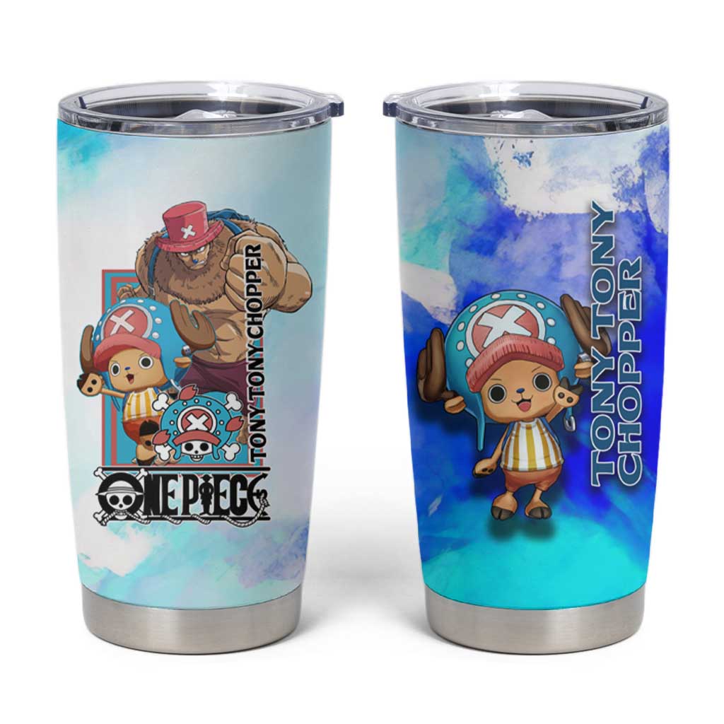 Tony Tony Chopper One Piece Blue Theme Tumbler Cup with Cute Reindeer Design and Transformation Forms - The Mazicc