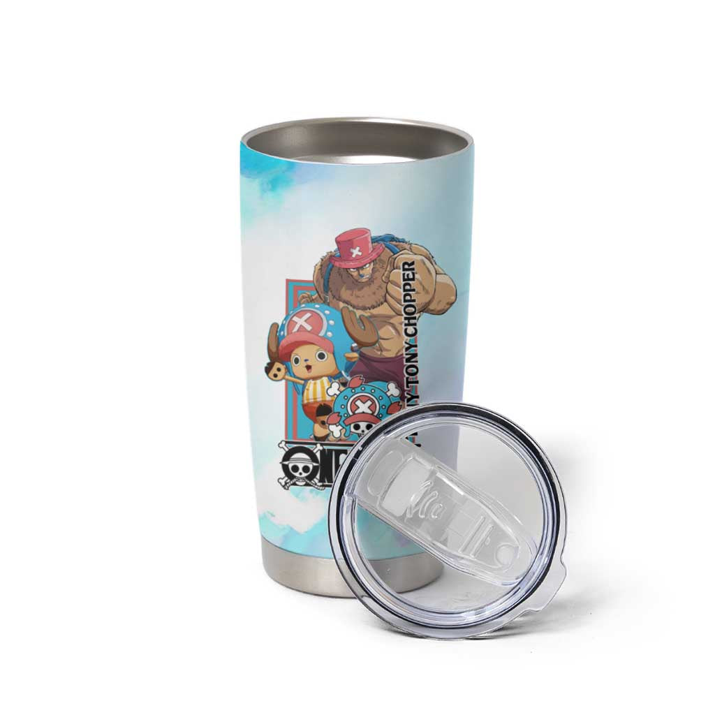 Tony Tony Chopper One Piece Blue Theme Tumbler Cup with Cute Reindeer Design and Transformation Forms - The Mazicc