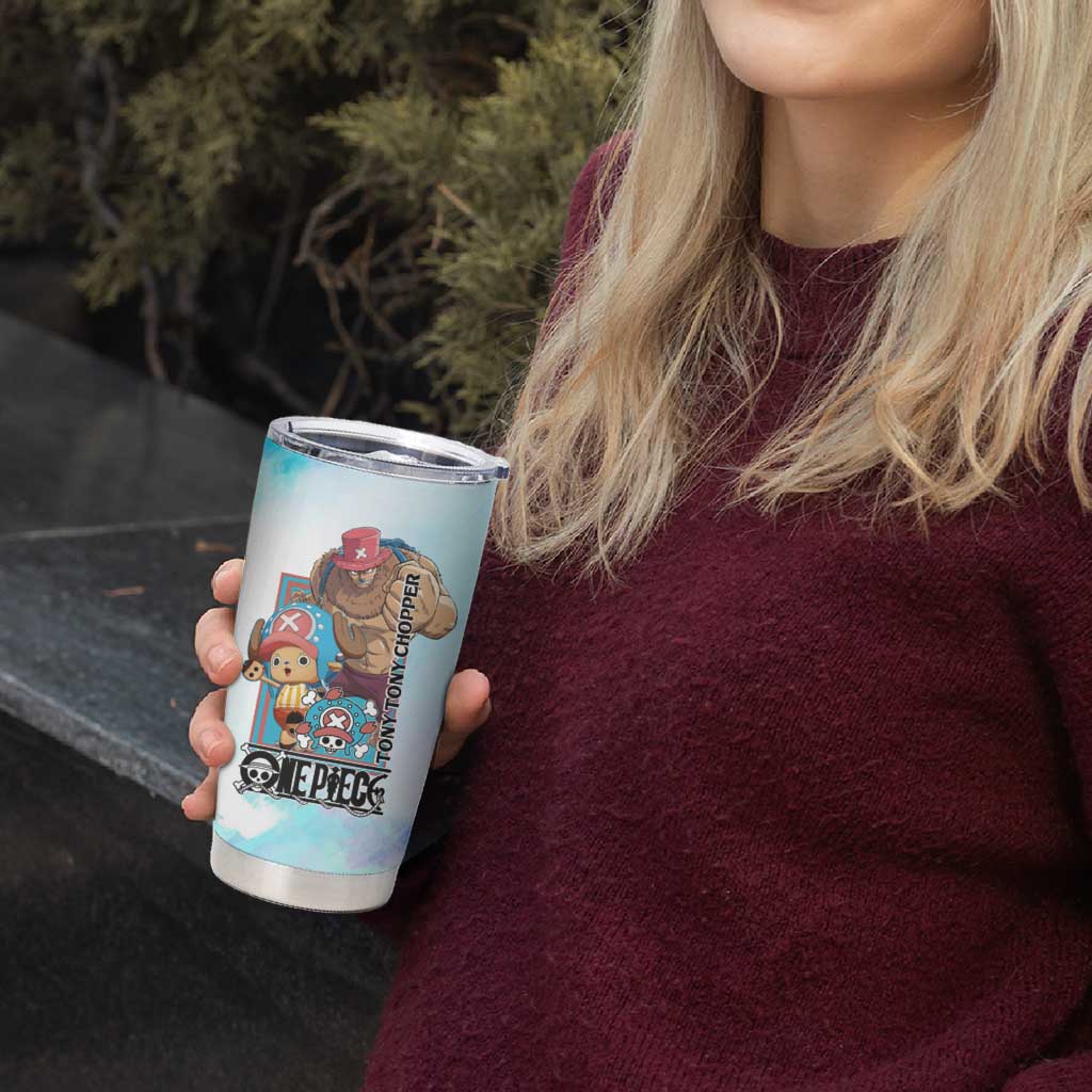 Tony Tony Chopper One Piece Blue Theme Tumbler Cup with Cute Reindeer Design and Transformation Forms - The Mazicc