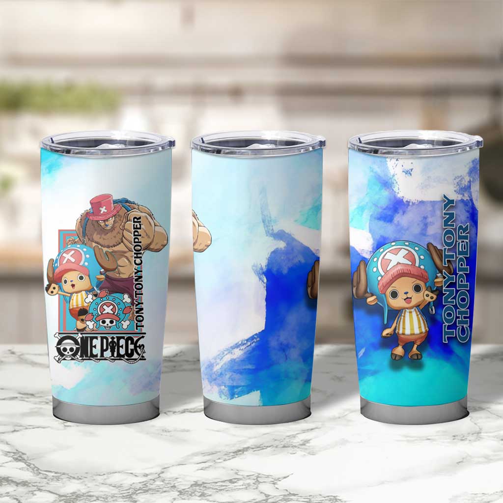 Tony Tony Chopper One Piece Blue Theme Tumbler Cup with Cute Reindeer Design and Transformation Forms - The Mazicc