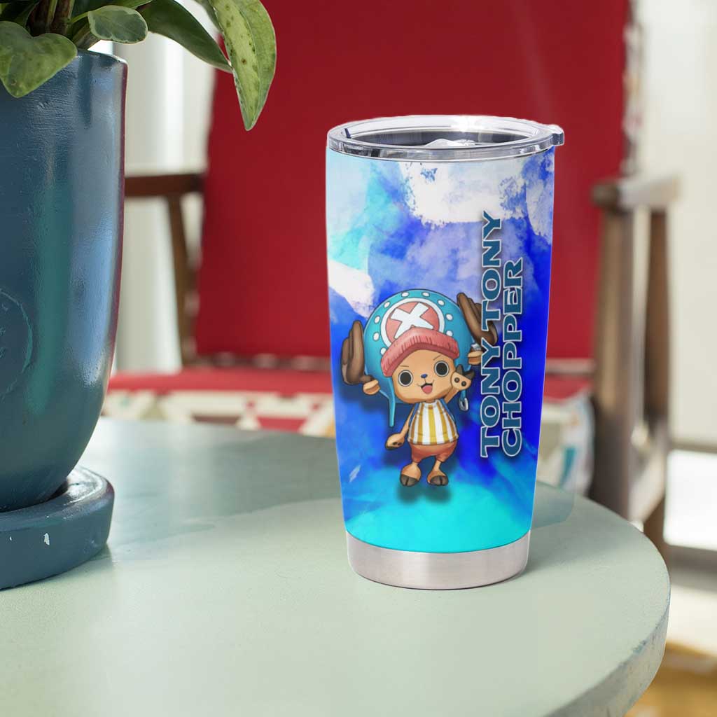 Tony Tony Chopper One Piece Blue Theme Tumbler Cup with Cute Reindeer Design and Transformation Forms - The Mazicc