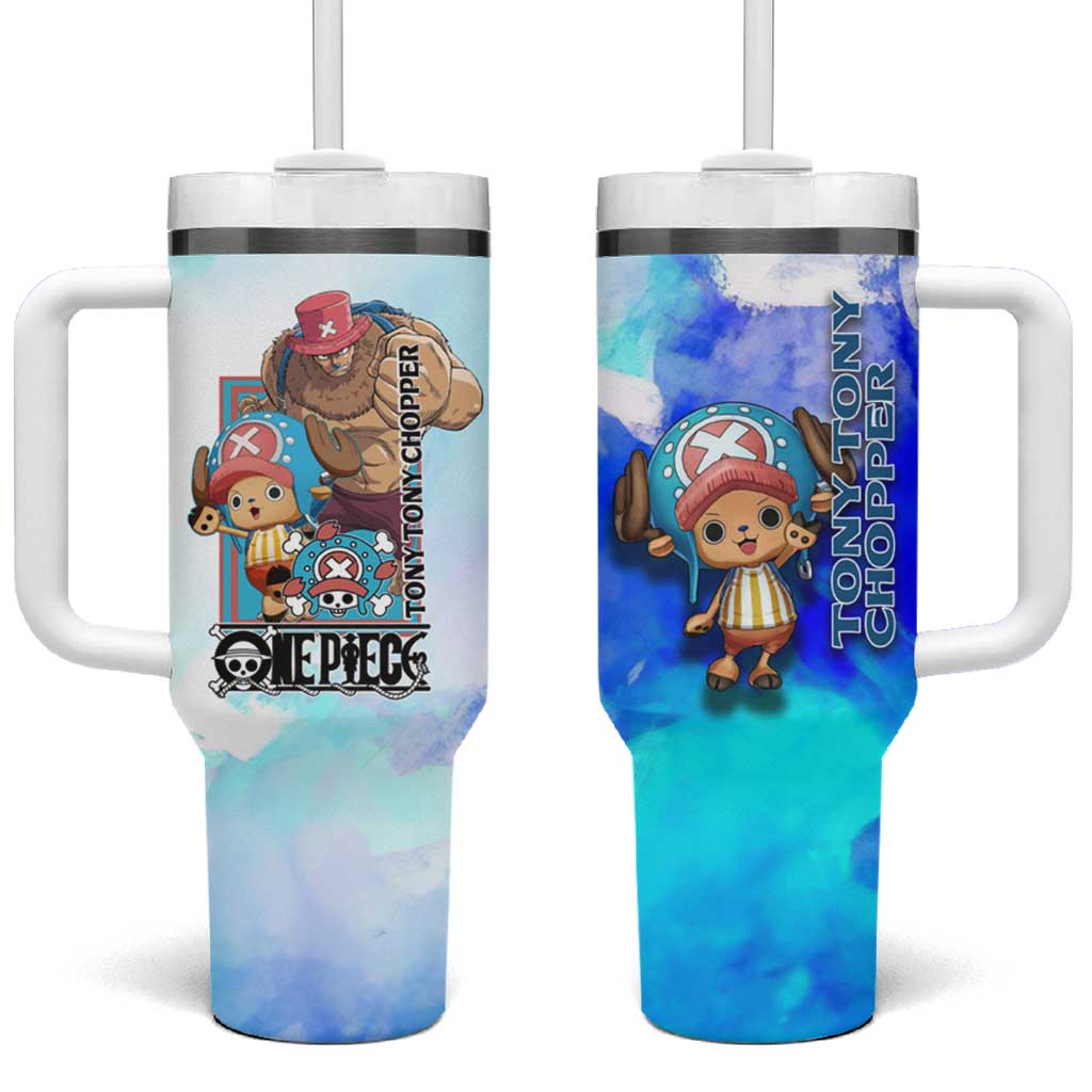 Tony Tony Chopper One Piece Blue Theme Tumbler With Handle with Cute Reindeer Design and Transformation Forms - The Mazicc