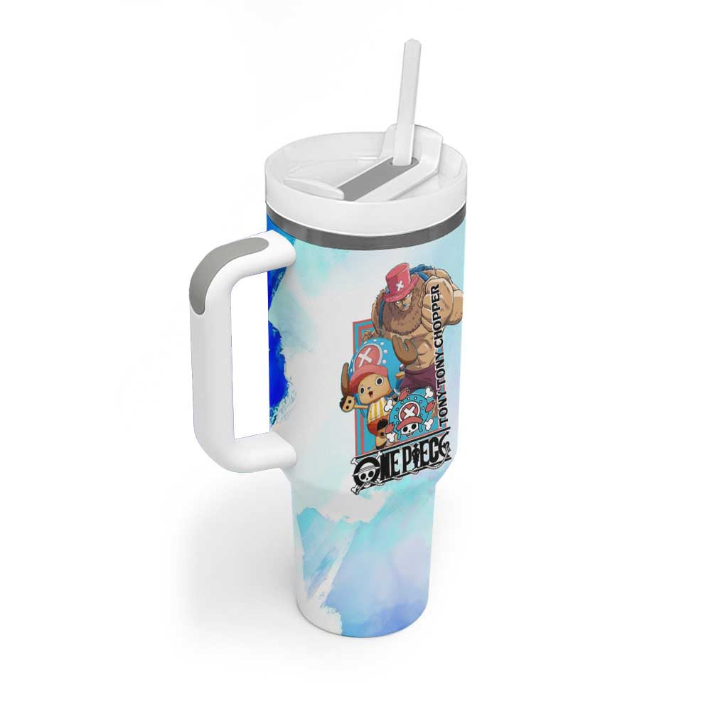Tony Tony Chopper One Piece Blue Theme Tumbler With Handle with Cute Reindeer Design and Transformation Forms - The Mazicc