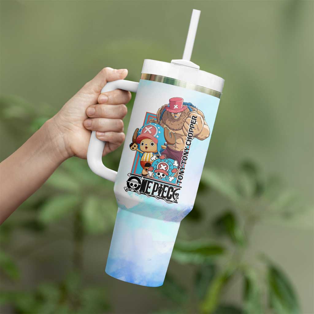 Tony Tony Chopper One Piece Blue Theme Tumbler With Handle with Cute Reindeer Design and Transformation Forms - The Mazicc