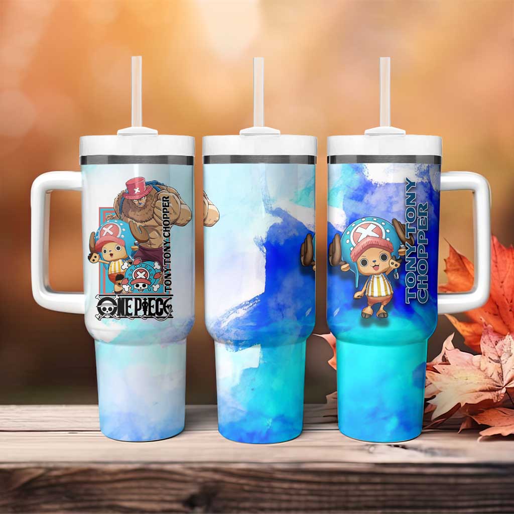Tony Tony Chopper One Piece Blue Theme Tumbler With Handle with Cute Reindeer Design and Transformation Forms - The Mazicc