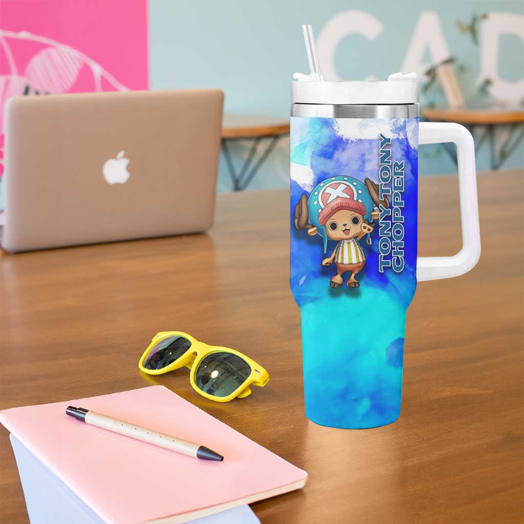 Tony Tony Chopper One Piece Blue Theme Tumbler With Handle with Cute Reindeer Design and Transformation Forms - The Mazicc