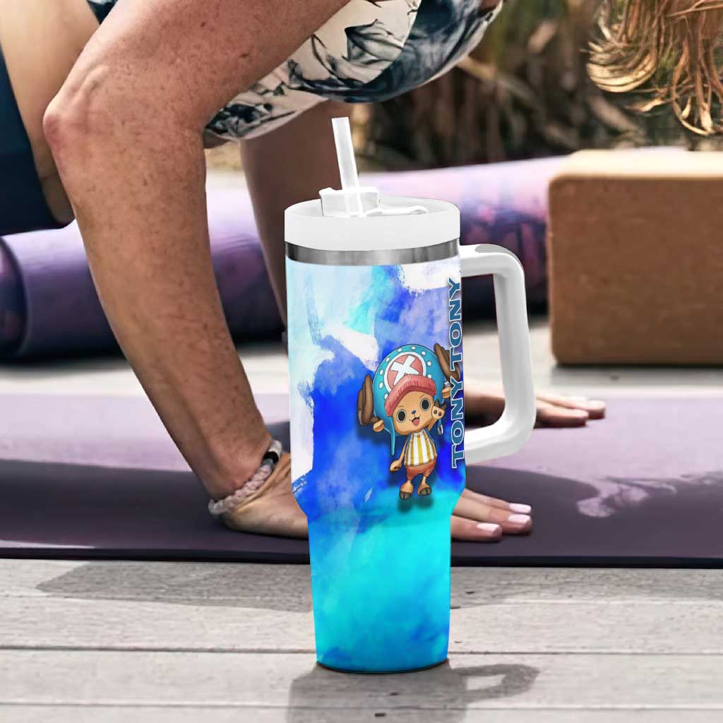 Tony Tony Chopper One Piece Blue Theme Tumbler With Handle with Cute Reindeer Design and Transformation Forms - The Mazicc