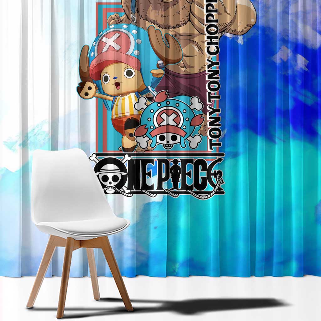 Tony Tony Chopper One Piece Blue Theme Window Curtain with Cute Reindeer Design and Transformation Forms - The Mazicc