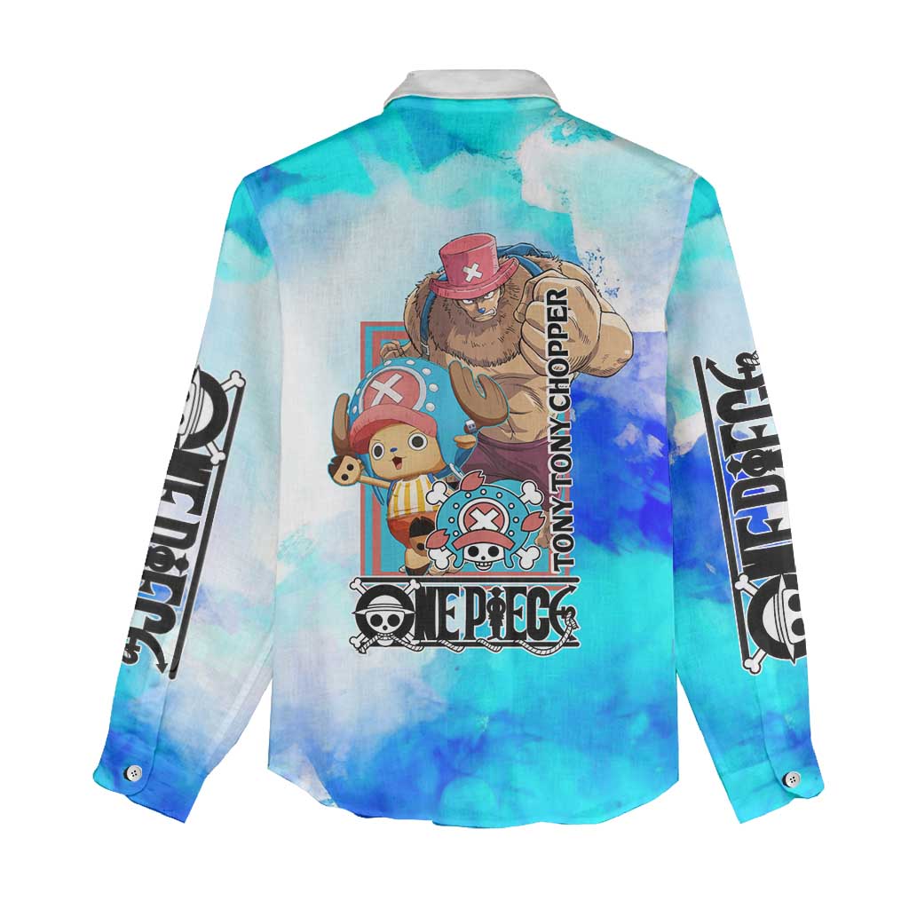 Tony Tony Chopper One Piece Blue Theme Women Casual Shirt with Cute Reindeer Design and Transformation Forms - The Mazicc