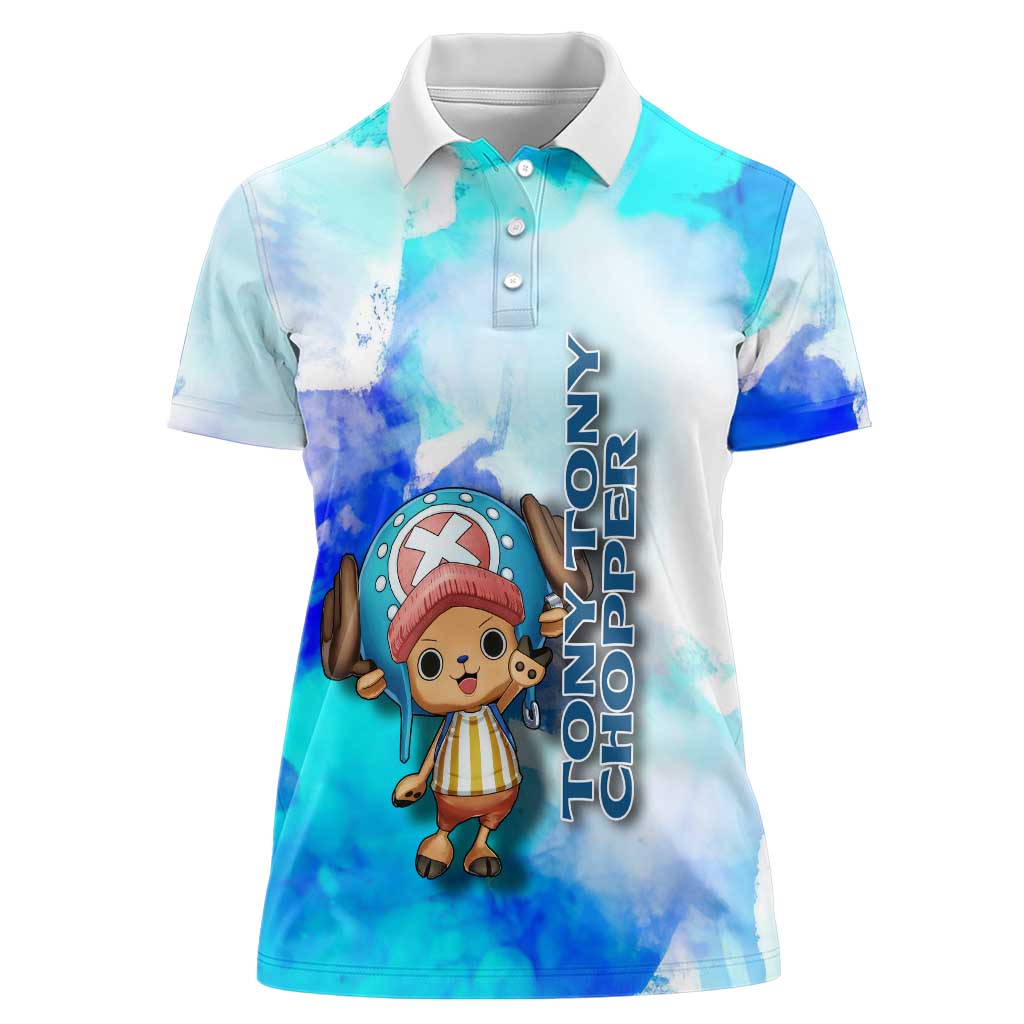 Tony Tony Chopper One Piece Blue Theme Women Polo Shirt with Cute Reindeer Design and Transformation Forms - The Mazicc