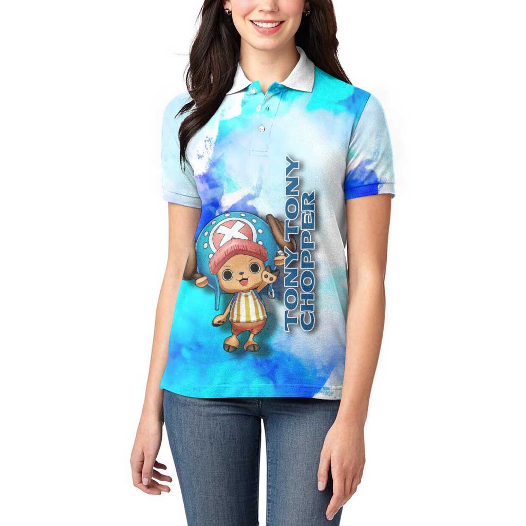 Tony Tony Chopper One Piece Blue Theme Women Polo Shirt with Cute Reindeer Design and Transformation Forms - The Mazicc