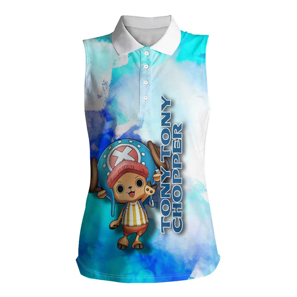 Tony Tony Chopper One Piece Blue Theme Women Sleeveless Polo Shirt with Cute Reindeer Design and Transformation Forms - The Mazicc