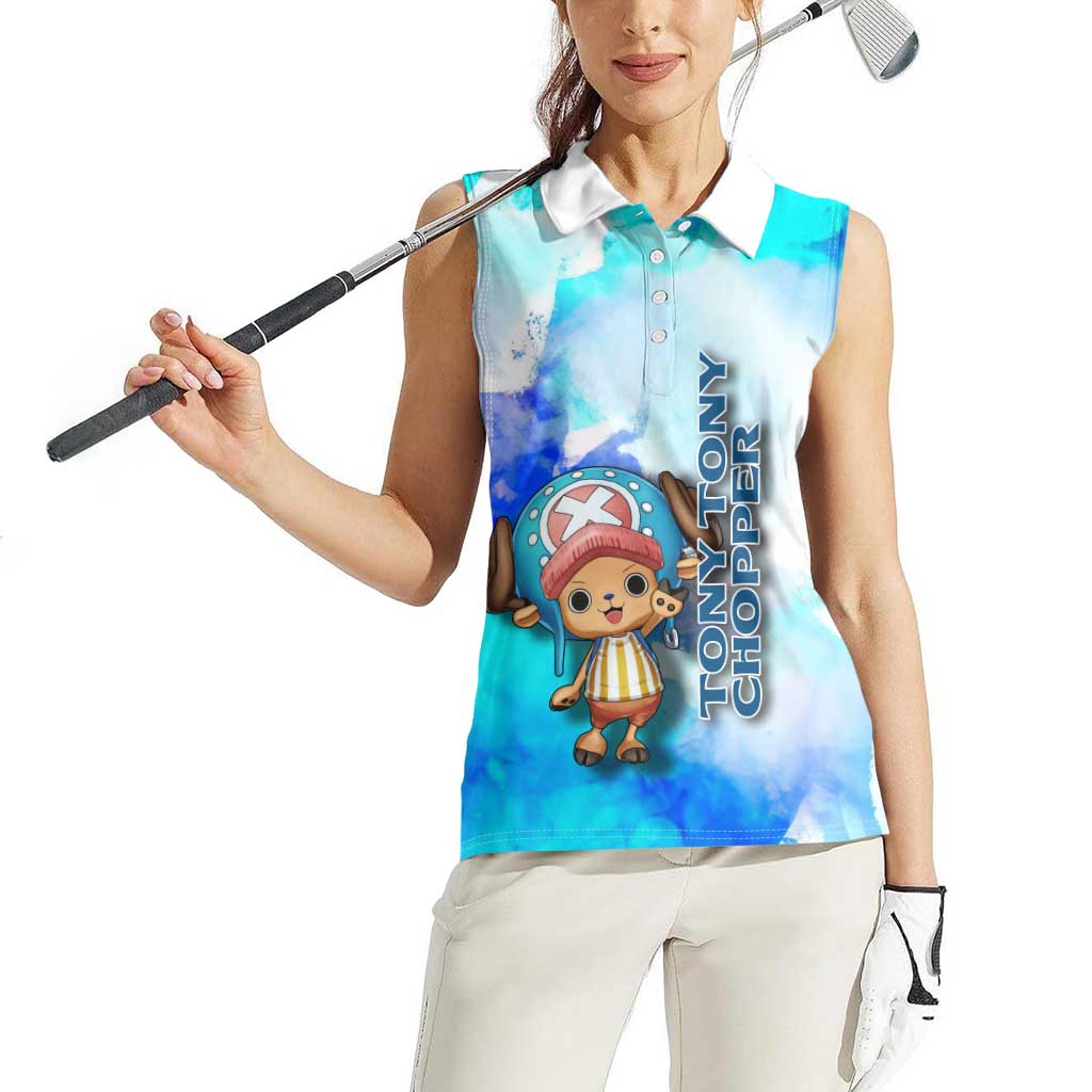 Tony Tony Chopper One Piece Blue Theme Women Sleeveless Polo Shirt with Cute Reindeer Design and Transformation Forms - The Mazicc