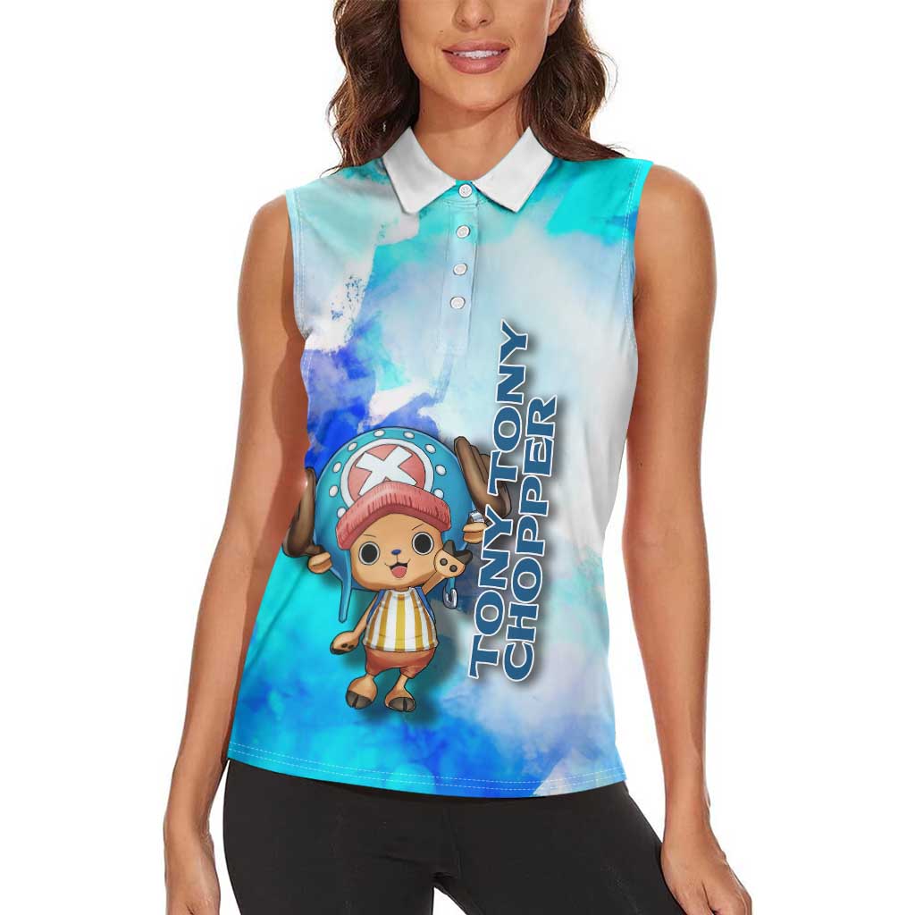 Tony Tony Chopper One Piece Blue Theme Women Sleeveless Polo Shirt with Cute Reindeer Design and Transformation Forms - The Mazicc