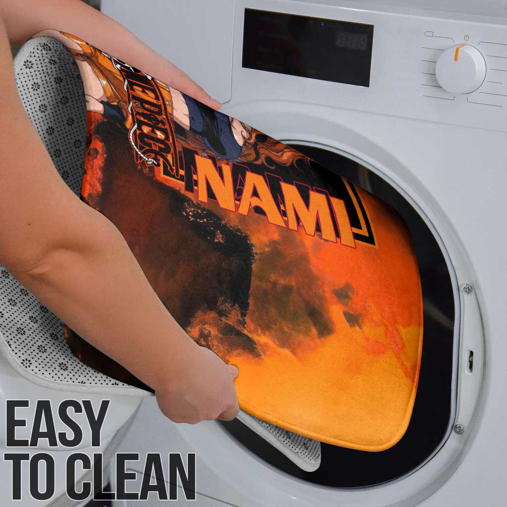 Nami One Piece Orange and Black Theme Bathroom Set with Navigator Pose and Weather Staff Design - The Mazicc