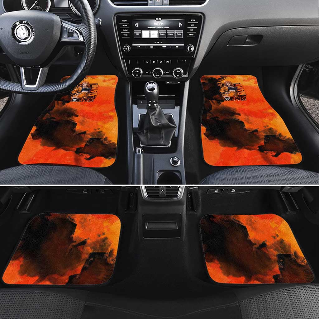 Nami One Piece Orange and Black Theme Car Mats with Navigator Pose and Weather Staff Design - The Mazicc