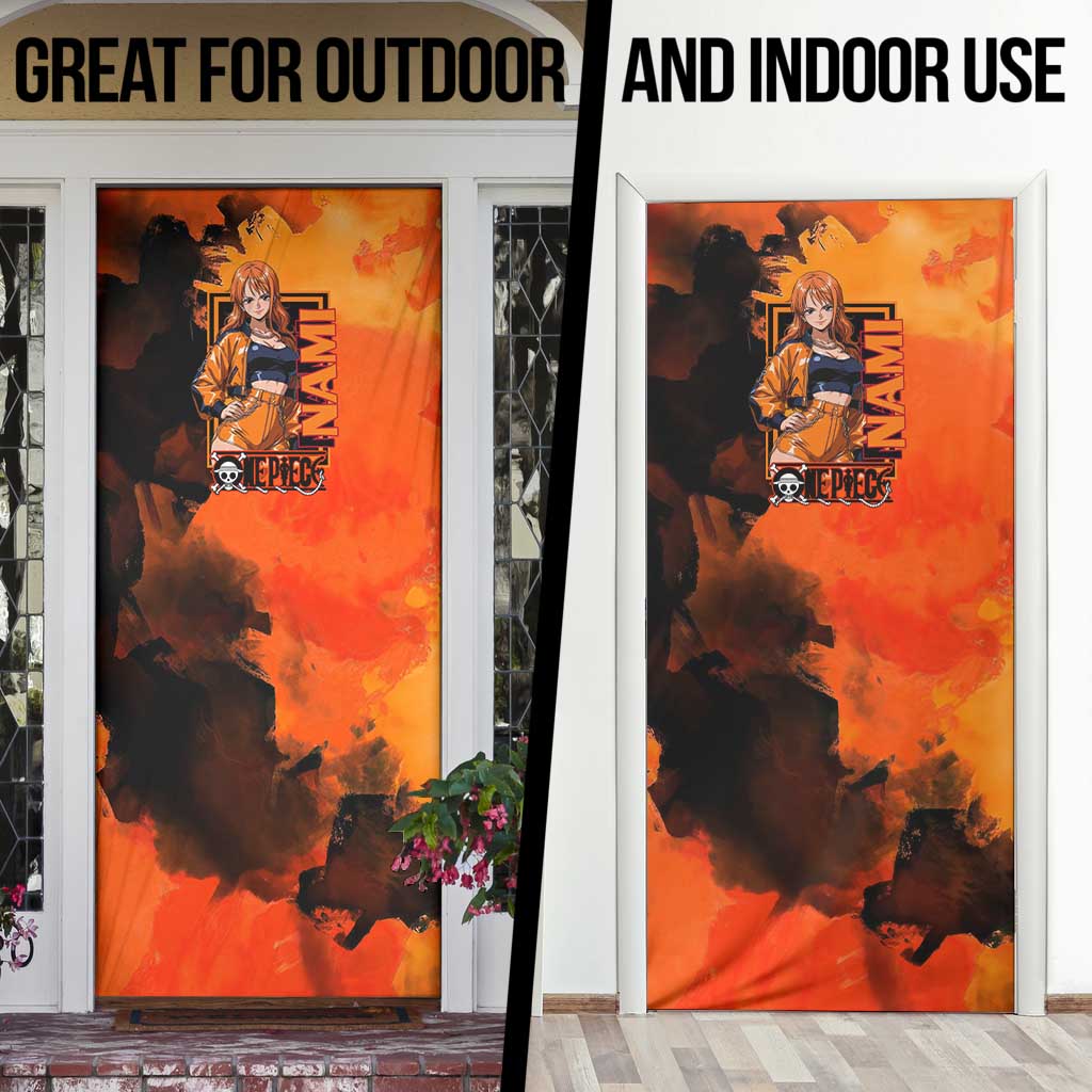 Nami One Piece Orange and Black Theme Door Cover with Navigator Pose and Weather Staff Design - The Mazicc