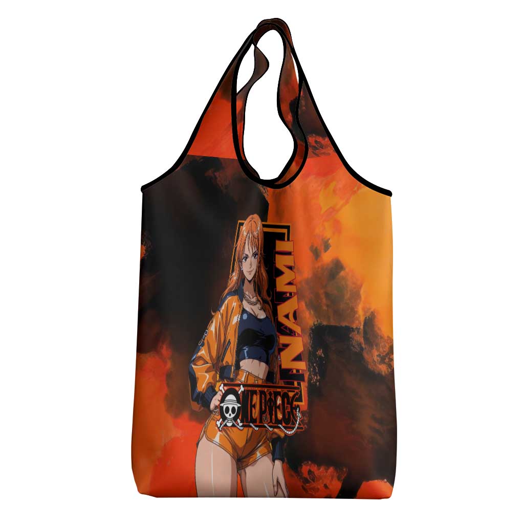 Nami One Piece Orange and Black Theme Grocery Bag with Navigator Pose and Weather Staff Design - The Mazicc