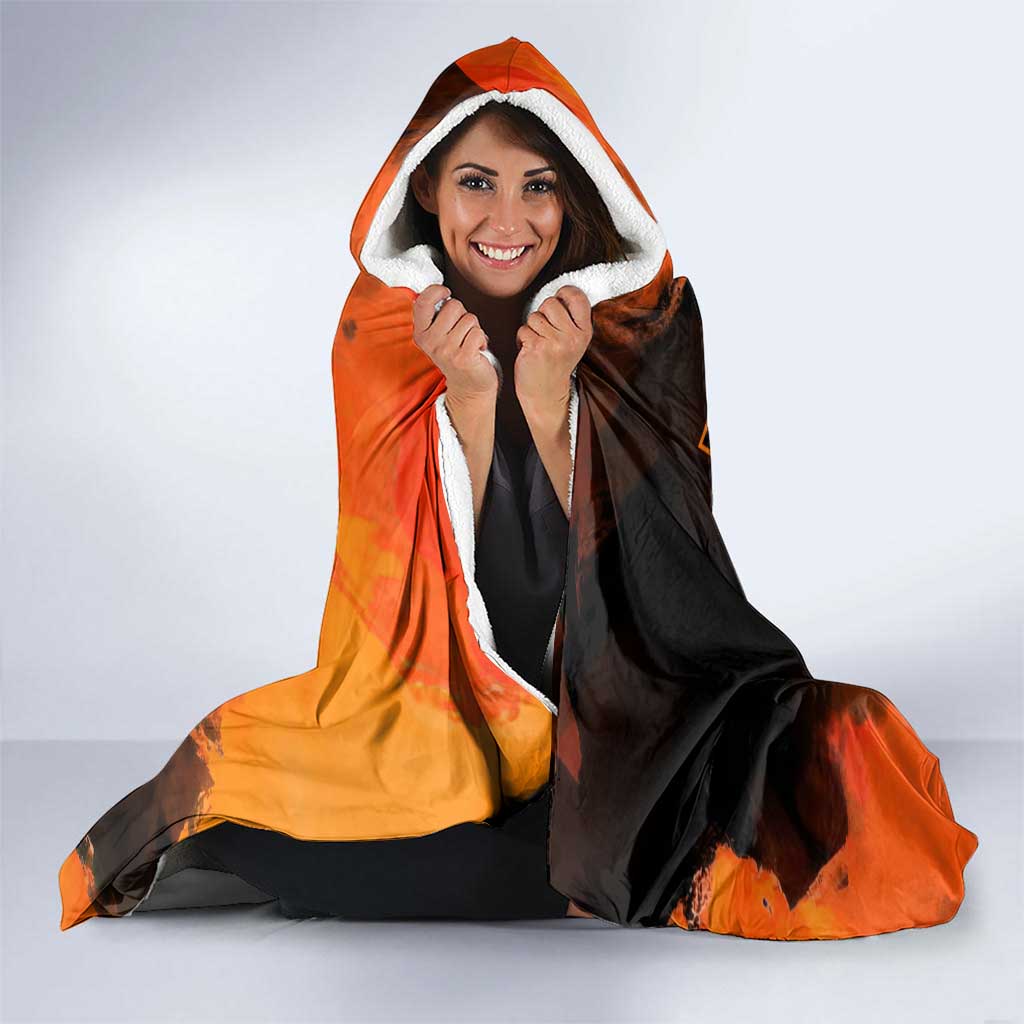Nami One Piece Orange and Black Theme Hooded Blanket with Navigator Pose and Weather Staff Design - The Mazicc