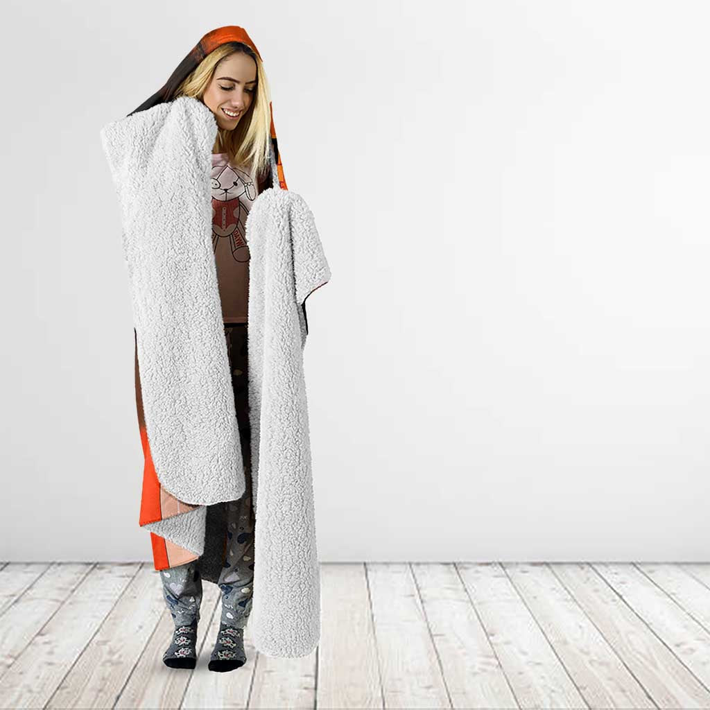 Nami One Piece Orange and Black Theme Hooded Blanket with Navigator Pose and Weather Staff Design - The Mazicc