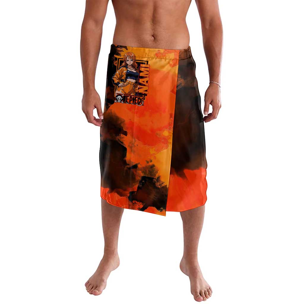 Nami One Piece Orange and Black Theme Lavalava with Navigator Pose and Weather Staff Design - The Mazicc