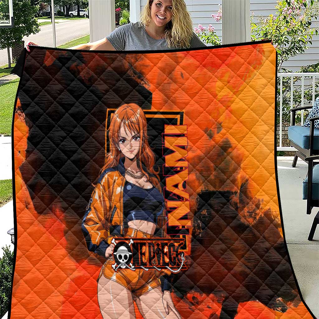 Nami One Piece Orange and Black Theme Quilt with Navigator Pose and Weather Staff Design - The Mazicc