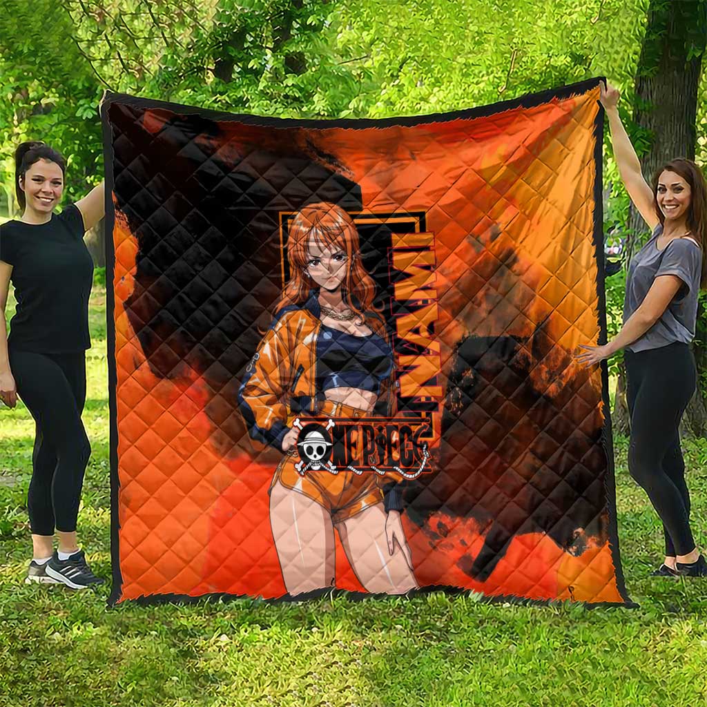 Nami One Piece Orange and Black Theme Quilt with Navigator Pose and Weather Staff Design - The Mazicc