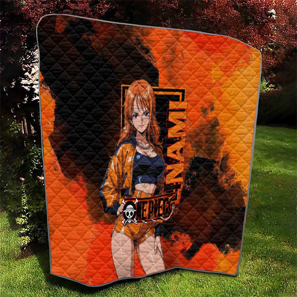 Nami One Piece Orange and Black Theme Quilt with Navigator Pose and Weather Staff Design - The Mazicc
